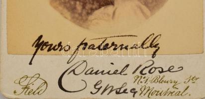 cca 1875 Daniel Rose (1835-?) kanadai szabadkőműves nagymester dedikált portréfotója ("Yours Pa...