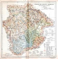 [Térkép] Gömör és Kishont vármegye közigazgatási térképe (az I. bécsi döntést követően). Tervezte: Tallián Ferenc. Mérték: 1:400,000. (1942).  [Budapest], 1942. Magyar Földrajzi Intézet. Színes térkép, mérete: 230x230 mm egy 260x270 mm méretű térképlapon.  Közigazgatási és közlekedésföldrajzi térképünk Gömör és Kishont vármegye közigazgatási beosztásának egy rövid ideig, mindössze hat évig, 1938-1944 között fennálló változatát mutatja be. A trianoni döntés után Gömör és Kishont vármegye területének csaknem teljes egésze (90%-a) az újonnan felálló Csehszlovákiához került, a határ innenső oldalán maradt putnoki járást pedig az 1923-as megyerendezés során Borsod megyéhez csatolták, kialakítva a Borsod, Gömör és Kishont néven ismert közigazgatási egységet. A megye sorsát döntően befolyásolta az 1938. novemberi első bécsi döntés: ekkor a történelmi vármegye déli része (közel 50%-a) visszatért az anyaországhoz, így Rimaszombat, Tornalja és Rozsnyó döntően magyarok lakta vidéke így innentől 1944-ig a megyéhez tartozott. Térképünk a megye teljes történelmi területét ábrázolja, ebből a magyar közigazgatás alá eső rész területén színkódolt járásbeosztást találunk, a szlovák részen maradt terület színezetlen maradt. Dokumentumunk ezen kívül a vármegye vasút- és közúthálózatát, településhálózatát, domborzati és vízrajzi részleteit teszi közzé, a településhálózat szlovák oldalon maradt részei esetén magyar és szlovák névanyaggal. Jelmagyarázat a jobb alsó sarokban. Térképünk felső és alsó lapszélén apró szakadásnyomok, melyek az oldaltükröt nem érintik. Jó állapotú lap, halvány hajtásnyommal.