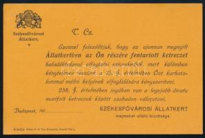 1912 A Budapest Székesfővárosi állatkert humoros nyomtatványa a majmokat ellátó bizottság közleményéről, szép állapotban