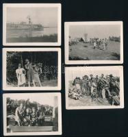 ca 1938 5 db cserkészfotó kirándulásokról, humoros jelentekkel. 6x9 cm