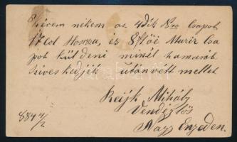 1884 Reijk Mihály nagyenyedi (Erdély) vendéglős levelezőlapja csapok megrendeléséről