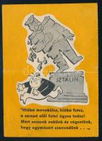 1956 Hiába menekülsz... Sztálin bukása Rákosi Mátyásét is elhozta, humoros röplap Karády sláger szövegével, a ledöntött Sztálin szoborral 9x12 cm