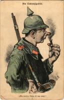 1915 Die Liebeszigarre. Die wahre Liebe ist das nicht!. Fliegende Blätter-Karte, Serie I. Nr. I. / első világháborús német katonai művészlap, karikatúra, katona cigarettával / WWI German military art postcard, soldier with a cigar s: E.R. + "K.u.k. Feldpostamt 107" + "K. und k. 27. Inf.-Trupp.-Divisions-Comando" (szakadás / tear)