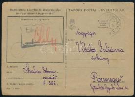 1944 Tábori posta levelezőlap csendőrtől