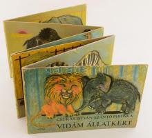 Csukás István: Vidám állatkert. Bp.,(1971.),Móra. Szántó Piroska színes rajzaival illusztrált. Leporello-kötéses mesekönyv, kopott borítóval.