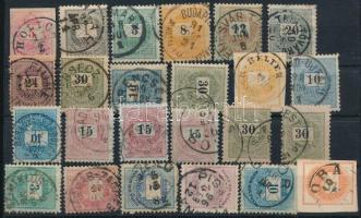 1874-1899 24 db Színes- és Feketeszámú Krajcáros bélyeg és Hírlapbélyegek, stecklapon