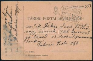 1915 Tábori posta levelezőlap "JÓZSEFHÁZA" postaügynökségi bélyegzéssel