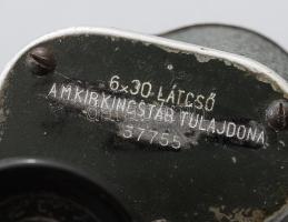 cca 1940 II. világháborús magyar katonai távcső MOM 6x30 jelzett, "A M. kir. Kincstár tulajdona...