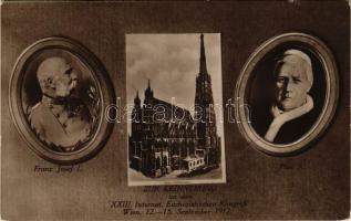 1912 Zur Erinnerung an den WWIII. Internat. Eucharistischen Kongress Wien, 12-15. September 1912, Franz Josef, Pius X. E.B.W. / XXIII. Nemzetközi Eucharisztikus Kongresszus Bécsben, Ferenc József császár, X. Pius pápa / church, Franz Joseph I of Austria, Pope Pius X (EK)