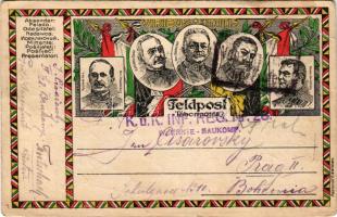 1917 Első világháborús tábori postai levelezőlap osztrák-magyar és német katonai vezetőkkel / WWI German and Austro-Hungarian K.u.K. military field postcard, Viribus Unitis propaganda with military leaders. Feldpostkarte (EB)