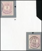 1881 2 db 2kr ritka vésésjavítással. Aranyérmes kiállítási anyagból. (ex Orbán, Sebestyén)