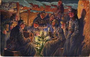 Weihnachten bei der Infanterie im Schützengraban / WWI Austro-Hungarian K.u.K. military, Christmas greeting art postcard (EK)