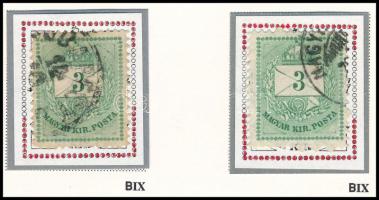 1874 2 db 3kr durva gyöngyjavítással. Aranyérmes kiállítási anyagból. (ex Orbán, Sebestyén)
