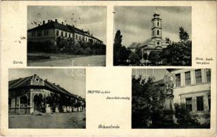 1943 Bácsalmás, Zárda, MOVE épület, Szentháromság szobor, római katolikus templom. Nánay Aurél kiadása (EK)