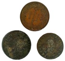 1761K 1kr Cu "Mária Terézia" + 1763. Rézdénár "Zárt korona / Mária Terézia" + 1780K 1kr Cu "Mária Terézia" T:F