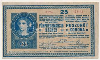 1918. 25K "3124" 3mm, hullámos hátlappal T:F, szép papír de tépődések (ragasztónyom) a hát...