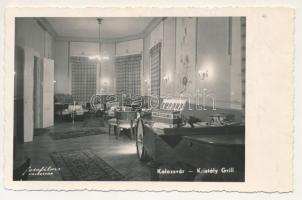 Kolozsvár, Cluj; Kristály Grill étterem és kávéház, szórakozóhely, belső zongorával, harmonikával és dob szettel. Fotofilm Kolozsvár / restaurant and café, interior with piano, accordion and drum set (fl)
