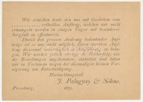 Pozsony, Pressburg, Bratislava; Palugyay pezsgőgyár német nyelvű kitöltetlen üzleti levele 1872-ből / Blank business letter in German from the Palugyay champagne factory from 1872