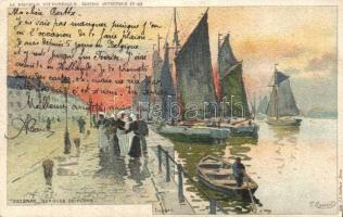 Ostend, Ostende; Barques de Peche / port, fishing ships, J.L. Goffart litho s: F. Ranot