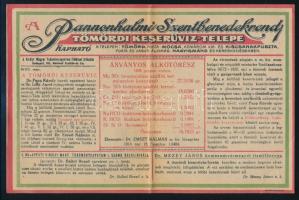 cca 1921 A Pannonhalmi Szent Benedek Rend Tömördi Keserüvíz-Telepe reklám prospektusa, nemzeti szín kerettel. Bp., Posner-ny., hajtott, a hátoldalán gépelt írással, 15x22 cm