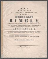 1843 Ode honoribus illustrissimi ac reverendissimi domini Michaelis Rimely, antiquissimi, celebrrimi, regii, ac exemti archi-coenobii S. Martini S. Montis Pannoniae archi-abbatis... occasione solennis inaugurationis 18. Aprilis anno 1843 oblata a r. m. gymnasio Tirnaviensi. Tirnaviae, 1843, Typis Michaelis Spanraft, foxing foltos, hajtott, gyűrődésekkel, 8 p.