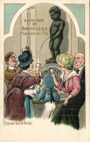 Brussels Manneken Pis humour Emb. litho