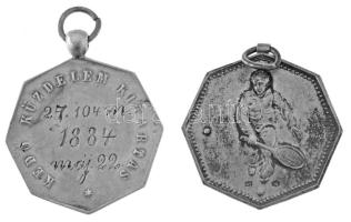 1884. "Gödöllő Budapest - Verseny díj - I. díj / Kedv Küzdelem Kitartás" jelzetlen Ag sportdíj (13,66g) + 1928. "Városközi teniszverseny Nagykőrös 1928 II. díj" jelzett Ag sportdíj emlékérem (13,86g/0.800) T:AU,XF patina
