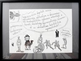 Szemethy Imre (1945-): (...) sűrűn depilált múzsa (...), 1993. Vegyes technika, kollázs, papír, jelzett. Megjelent az Élet és Irodalom c. folyóiratban. Üvegezett fakeretben, 21x29,5 cm