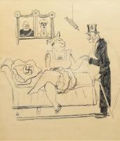 Ék Sándor (1902-1975): Lánykérő (politikai karikatúra, Hitler arcképpel a falon). Ceruza, papír, jelzett. Üvegezett fakeretben. 31x27 cm