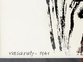 Victor Vasarely (1908-1997): Önarckép. Szitanyomat, papír. Jelzett a nyomaton. 24x18 cm. Üvegezett f...