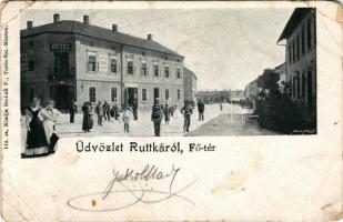 1903 Ruttka, Vrútky; Fő tér, szálloda, kávéház és cukrászda. Sochán P. kiadása / main square, hotel, café and confectionery (b)