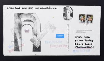 Zöld Anikó (1942-): Post mail-art (Mail art mű). Vegyes technika, kollázs, papír, jelzett (nyomtatva). Kartonra kasírozva. 20x39 cm