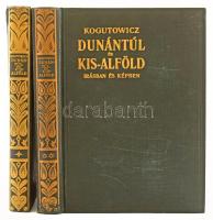 Kogutowitz Károly: Dunántúl és Kisalföld írásban és képben.     I-II. kötet (teljes) Szeged, 1930. M. Kir. Ferenc József Tudományegyetem Földrajzi Intézete (Athenaeum ny.) 298 [1] p. LX t. 1 kih. mell. 5 színes térkép (3 kihajtható), 352 p. XCVI t. 1 színes térkép (kihajtható), 2 színes t. A két kötet egységes, kiadói egészvászon-kötésben. az első kötet gerincén kis fesléssel