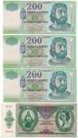 2001. 200Ft (3db) "FB" "FC" + 1936. 10P T:AU-F szép papír
