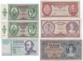 Vegyes, 6db-os magyar bankjegytétel, közte 2008. 5000Ft "BB" + 1936. 10P alacsony "B 621 000279" sorszámmal T:F közte szép papír