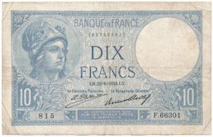 Franciaország 1932. 10Fr T:F tűlyukak, kis beszakadás France 1932. 10 Francs C:F needle holes, small tear Krause P#84
