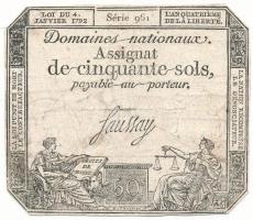 Franciaország 1792. 50s "Assignata" vízjellel és szárazpecséttel T:F France 1792. 50 Sols "Assignat" with watermark and embossed stamp C:F Krause P#A70