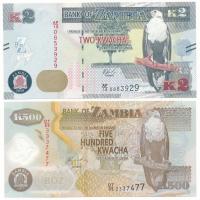 Zambia 2011. 500K + 2018. 2K T:UNC Zambia 2011. 500 Kwacha + 2018. 2 Kwacha C:UNC