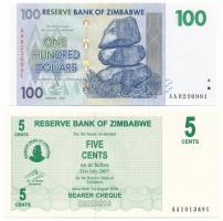 Zimbabwe 2007. 5c + 2007. 100$ T:UNC Zimbabwe 2007. 5 Cents + 2007. 100 Dollars C:UNC