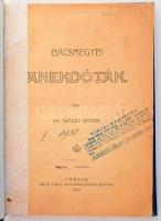 Szász István: Bácsmegyei anekdóták. Óbecse, 1909, Lévai Lajos, 124+3 p. Átkötött modern egészvászon-kötés, javított címlappal és kötéssel, a címlapon bélyegzéssel.