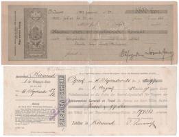 1882. német nyelvű váltó 2Ft 97kr értékben "Körmend" + 1902. váltó 3800K értékben "Budapest" T:F
