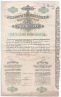 1912 Budapest 1912. "Belvárosi Takarékpénztár Részvénytársaság" 4 1/2%-os Záloglevél 200K-ról három nyelven, szelvényekkel, letéti jeggyel és okmánybélyeggel, felülbélyegzéssel és szárazpecséttel, vízjeles papír T:F
