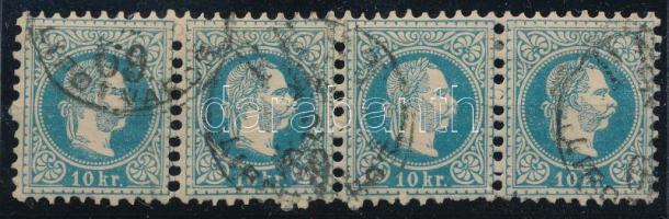 1867 10kr stripe of 4 "PEST LIPÓTVÁROS", 1867 10kr négyescsík "PEST LIPÓTVÁROS" nagyon ritka nagy összefüggés