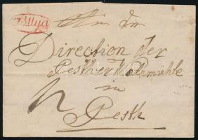 1847 Portós levél teljes tartalommal piros "Tállya" - Pesth, 1847 Unpaid cover with content, red "Tállya" - Pesth