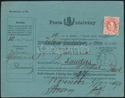 1871 Kék színű postautalvány 5kr bérmentesítéssel "KÖRMÖCZBÁNYA" - "NAUDERS" Ex Ryan