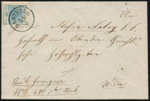 1856 9kr MP III kis lemezhibával levélen "BARTFELD" - Wien, 1856 9kr MP III with small plate flaw on cover "BARTFELD" - Wien