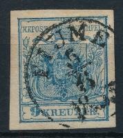1850 9kr HP IIIa nagy vízjellel "FIUME 1850"
