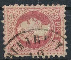 Magyar posta Romániában 1867 5sld "BUKAREST" (66.000) foghiány