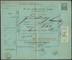 1876 10kr díjjegyes Posta-utánvételi jegy Színes számú 3kr díjkiegészítéssel "BUDAPEST FŐPOSTA" - "LOSONCZ", visszaküldve