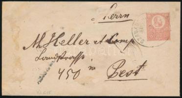 ~1872 5kr díjjegyes boríték Réznyomat 10kr díjkiegészítéssel ajánlott levélként 3 nyelvű szabadkai b...